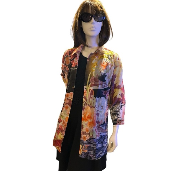 Chico's Multi-Color Size 1 Floral 100% Sheer Silk Open Jacket NWOT - Picture 4 of 5